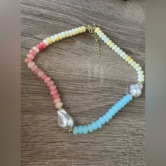 Multicolor Beaded Necklace with Pearls A1344 - Picture 4 of 5